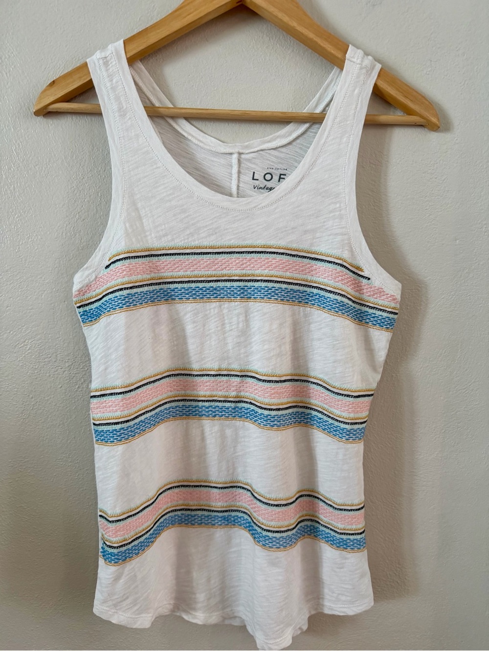 LOFT Vintage Soft 100% Cotton Embroidered Stripe Tank Top Small